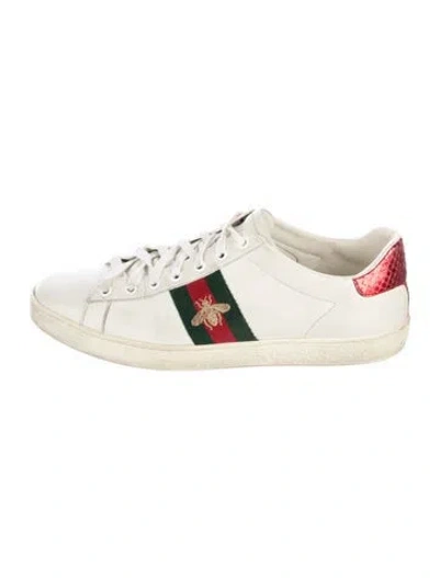 Pre-owned Gucci Web Accent Leather Sneakers In White