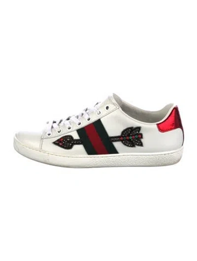 Pre-owned Gucci Web Accent Leather Sneakers In White