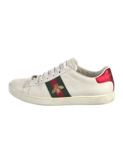 Pre-owned Gucci Web Accent Leather Sneakers In White