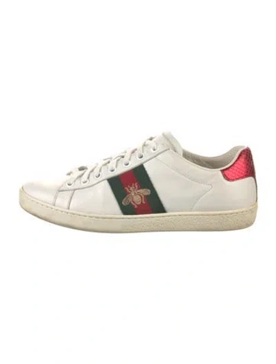 Pre-owned Gucci Web Accent Leather Sneakers In White