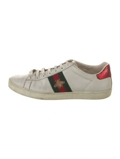 Pre-owned Gucci Web Accent Leather Sneakers In White