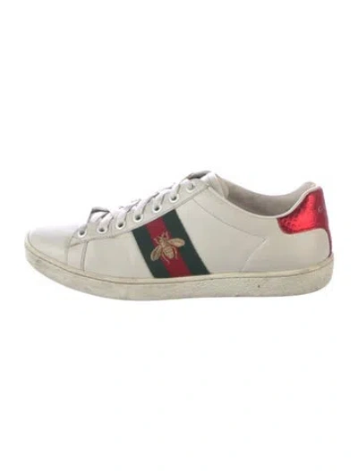 Pre-owned Gucci Web Accent Leather Sneakers In White