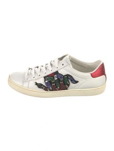 Pre-owned Gucci Web Accent Leather Sneakers In White