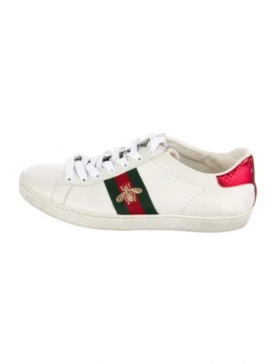 Pre-owned Gucci Web Accent Leather Sneakers In White
