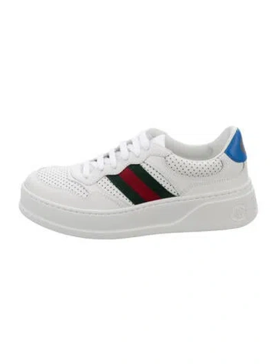 Pre-owned Gucci Web Accent Leather Sneakers In White
