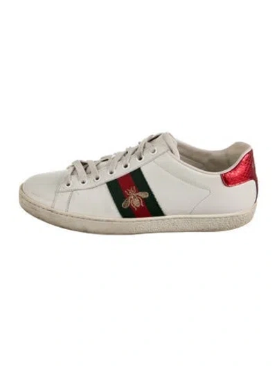 Pre-owned Gucci Web Accent Leather Sneakers In White