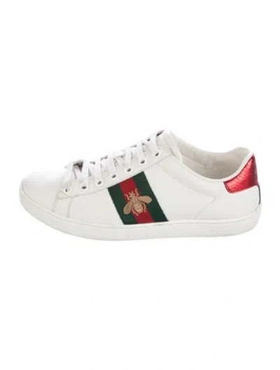 Pre-owned Gucci Web Accent Leather Sneakers In White