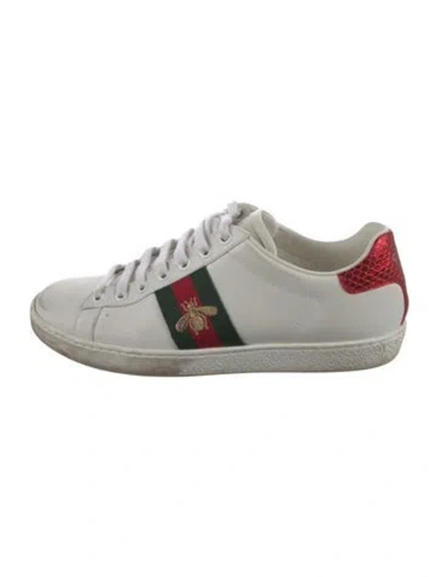Pre-owned Gucci Web Accent Leather Sneakers In White