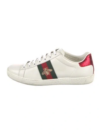 Pre-owned Gucci Web Accent Leather Sneakers In White