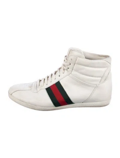 Pre-owned Gucci Web Accent Leather Sneakers In White