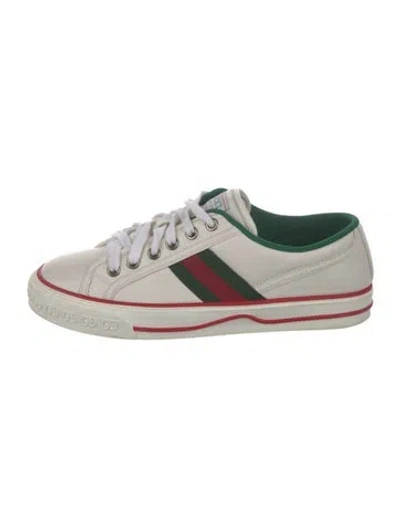 Pre-owned Gucci Web Accent Leather Sneakers In White