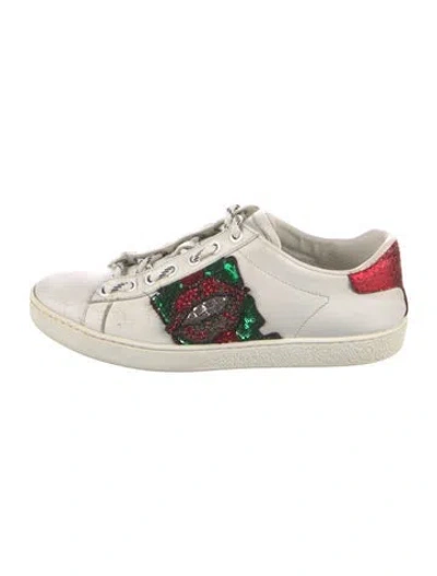 Pre-owned Gucci Web Accent Leather Sneakers In White
