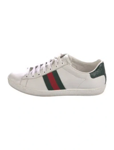 Pre-owned Gucci Web Accent Leather Sneakers In White