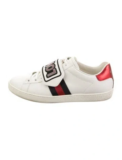 Pre-owned Gucci Web Accent Leather Sneakers In White