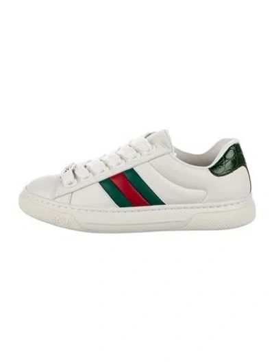 Pre-owned Gucci Web Accent Leather Sneakers In White