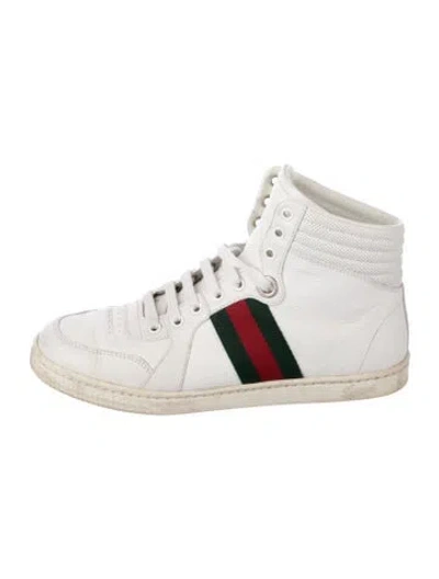 Pre-owned Gucci Web Accent Leather Sneakers In White