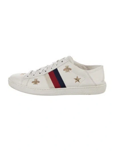 Pre-owned Gucci Web Accent Leather Sneakers In White