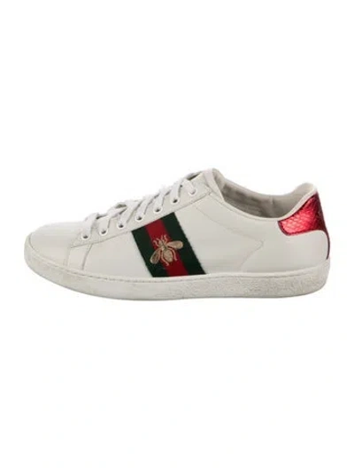 Pre-owned Gucci Web Accent Leather Sneakers In White