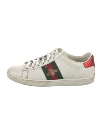 Pre-owned Gucci Web Accent Leather Sneakers In White