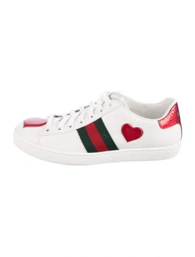 Pre-owned Gucci Web Accent Leather Sneakers In White