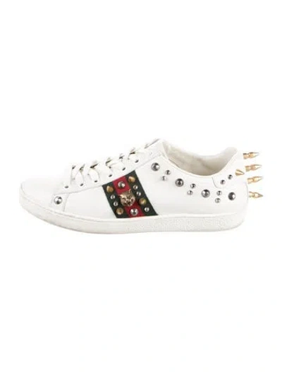 Pre-owned Gucci Web Accent Leather Sneakers In White