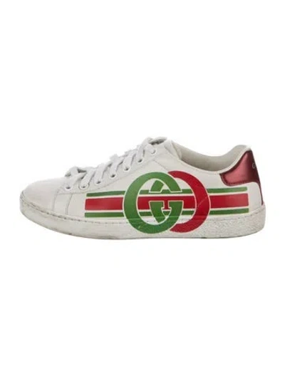Pre-owned Gucci Web Accent Leather Sneakers In White