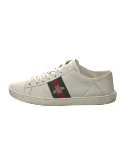 Pre-owned Gucci Web Accent Leather Sneakers In White