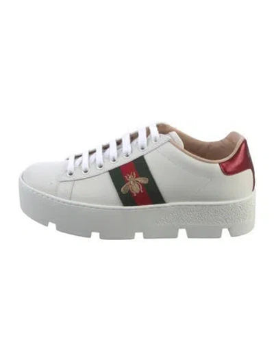 Pre-owned Gucci Web Accent Leather Sneakers In White