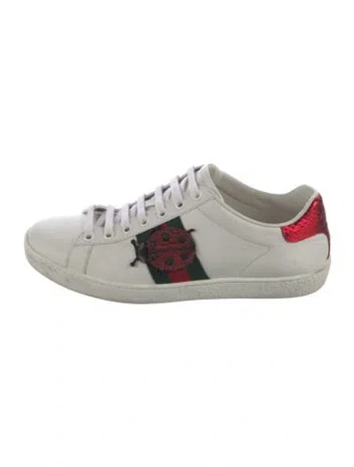 Pre-owned Gucci Web Accent Leather Sneakers In White