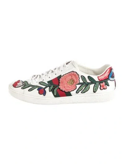 Pre-owned Gucci Web Accent Leather Sneakers In White