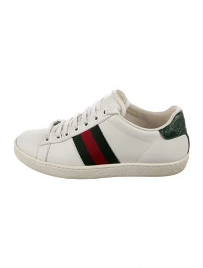 Pre-owned Gucci Web Accent Leather Sneakers In White