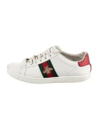 Pre-owned Gucci Web Accent Leather Sneakers In White