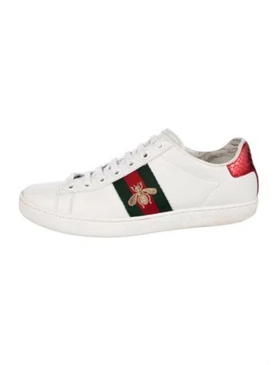 Pre-owned Gucci Web Accent Leather Sneakers In White