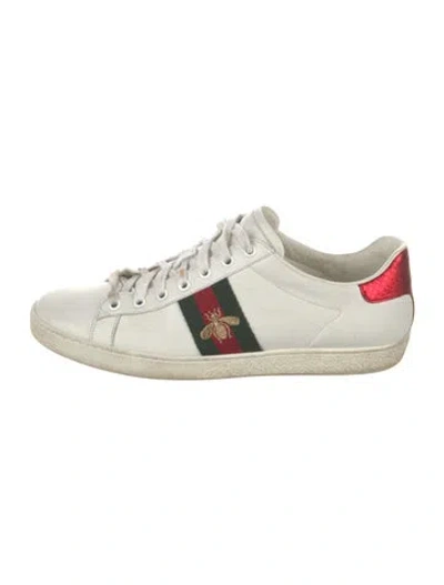 Pre-owned Gucci Web Accent Leather Sneakers In White