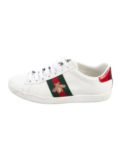 Pre-owned Gucci Web Accent Leather Sneakers In White