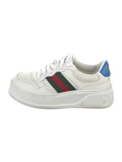 Pre-owned Gucci Web Accent Leather Sneakers In White