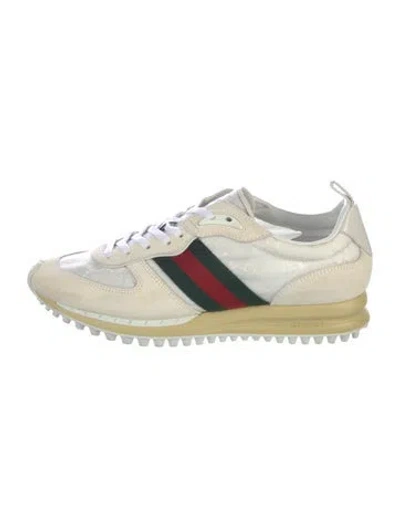 Pre-owned Gucci Web Accent Leather Sneakers In White