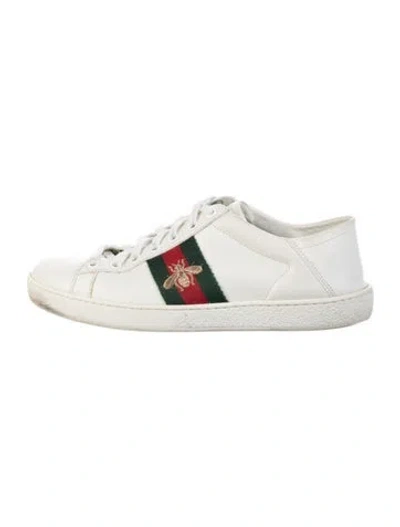 Pre-owned Gucci Web Accent Leather Sneakers In White