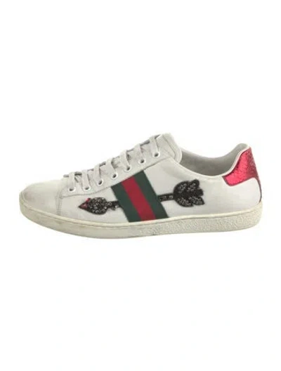 Pre-owned Gucci Web Accent Leather Sneakers In White