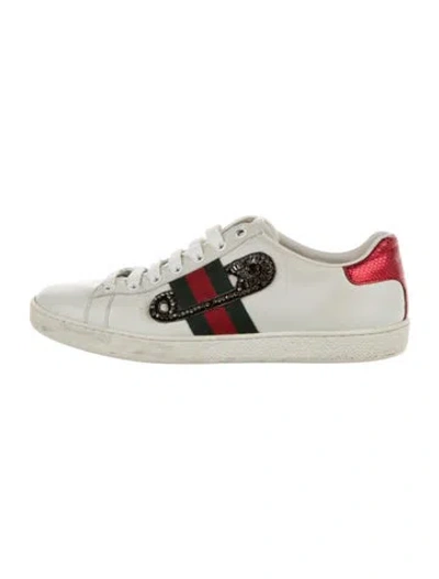 Pre-owned Gucci Web Accent Leather Sneakers In White