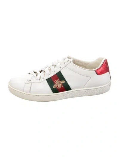 Pre-owned Gucci Web Accent Leather Sneakers In White