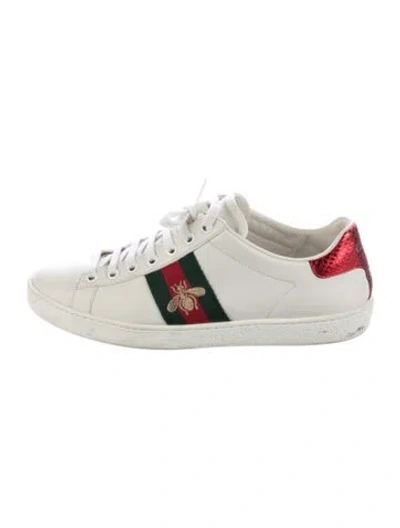 Pre-owned Gucci Web Accent Leather Sneakers In White