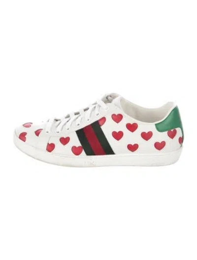 Pre-owned Gucci Web Accent Leather Sneakers In White