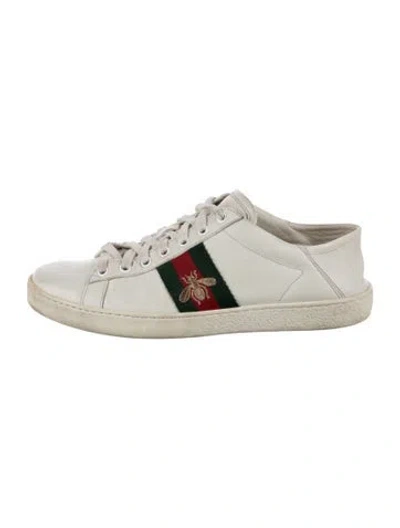 Pre-owned Gucci Web Accent Leather Sneakers In White