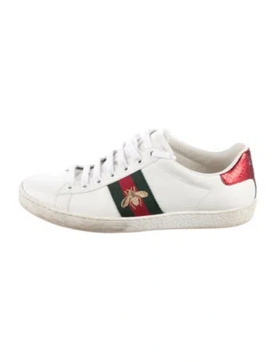 Pre-owned Gucci Web Accent Leather Sneakers In White