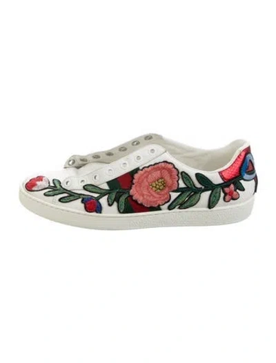 Pre-owned Gucci Web Accent Leather Sneakers In White
