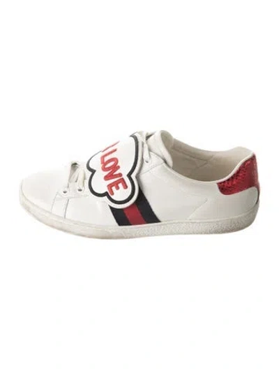 Pre-owned Gucci Web Accent Leather Sneakers In White