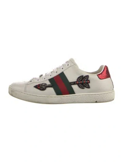 Pre-owned Gucci Web Accent Leather Sneakers In White