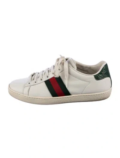 Pre-owned Gucci Web Accent Leather Sneakers In White