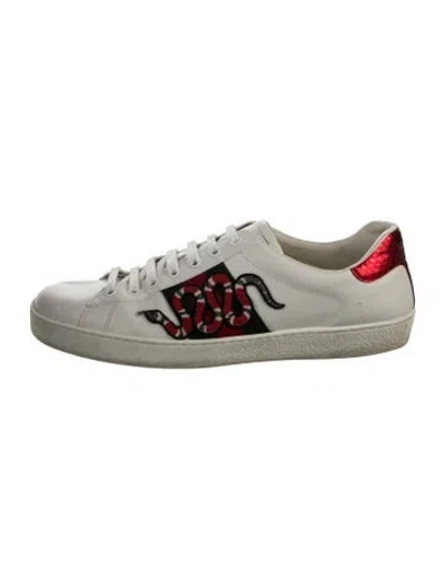 Pre-owned Gucci Web Accent Leather Sneakers In White